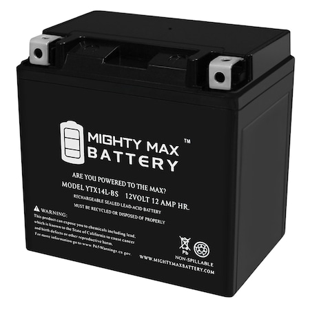 MIGHTY MAX BATTERY YTX14L-BS Battery Replacement for Maintenance Free AGM Motorcycle YTX14L-BS66